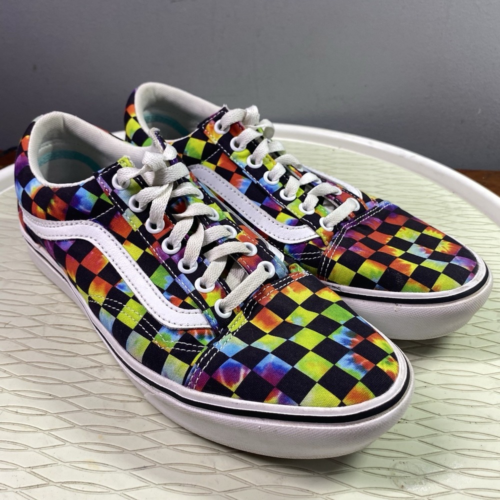Vans Colorful Tie-Dye Checkered Rainbow Shoe Skateboard Sneakers Wom. 10-Men 8.5